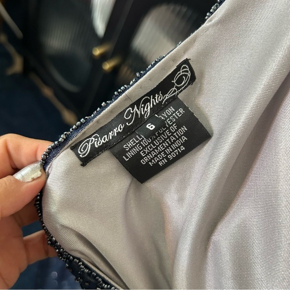 NWT Pissaro Nights Navy Midi Beaded Dress - Picture 11 of 13